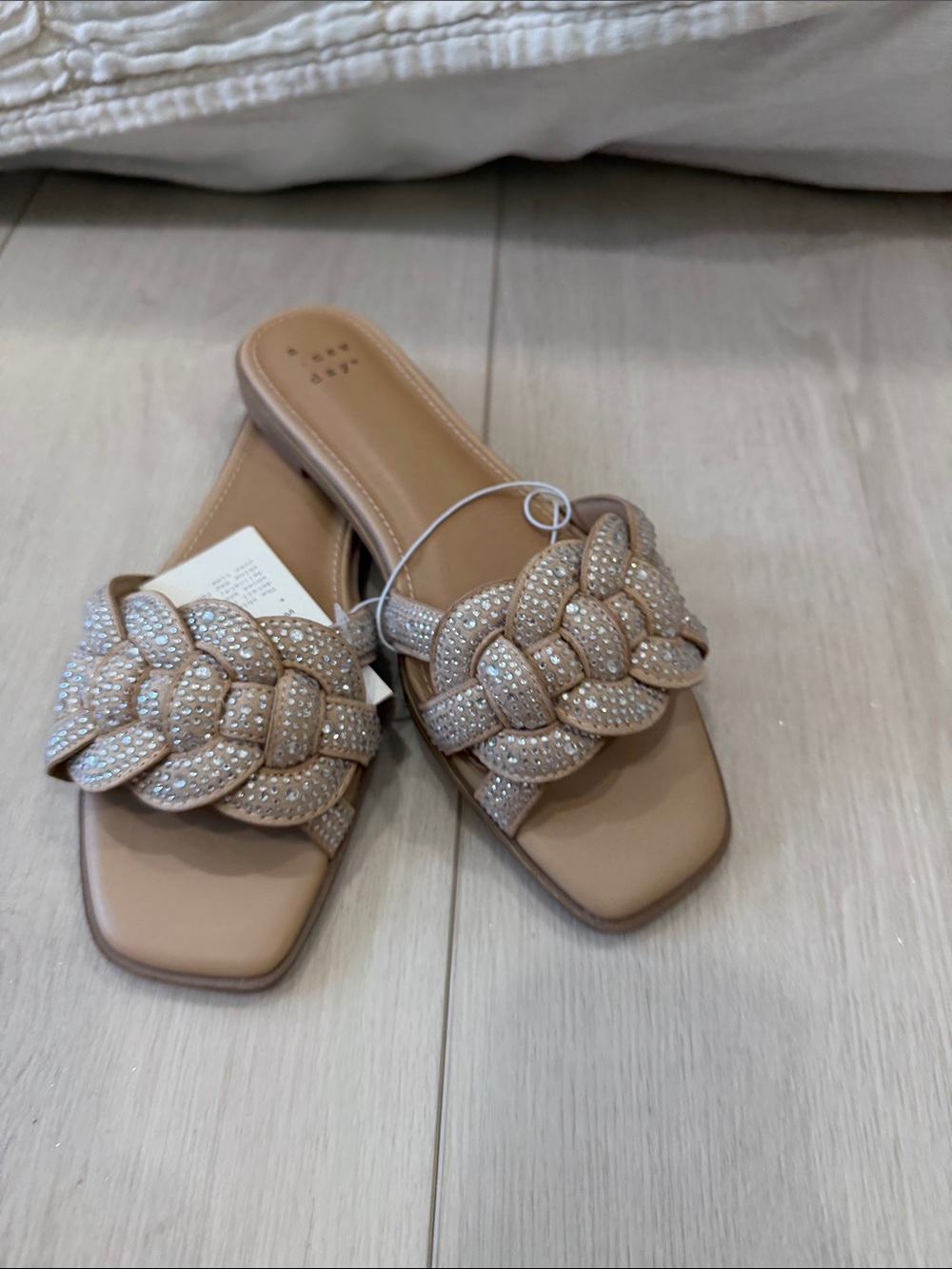 a new day Nude Braided Crystal Slide Sandals